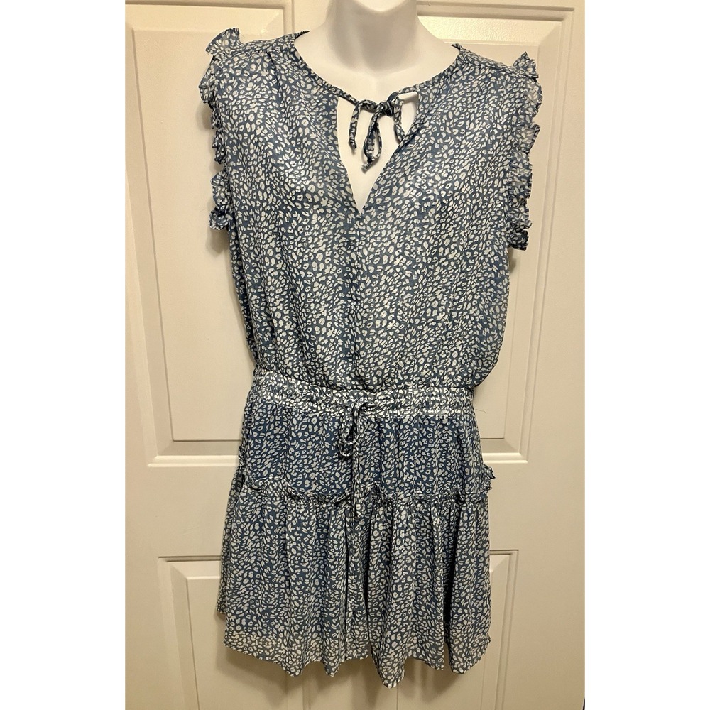 Pinch Boutique Sleeveless Drop Waist Blue Patterned Ruffle Dress Size Medium